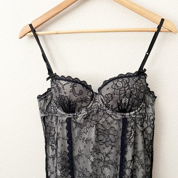VICTORIA'S SECRET | Black Nude Lace Nightie Neglige Dress Padded Y2K | Size 36B - Picture 2 of 9